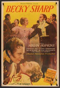 1s030 BECKY SHARP signed 1sh R40s by Alan Mowbray, great image with Miriam Hopkins!
