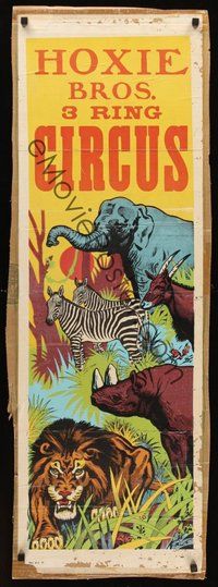 1s026 HOXIE BROS. 3 RING CIRCUS lot of 2 circus posters '70s cool artwork of lion, zebras & more!