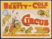 1s056 CLYDE BEATTY-COLE BROS CIRCUS circus poster '60s art of the lion tamer surrounded in cage!