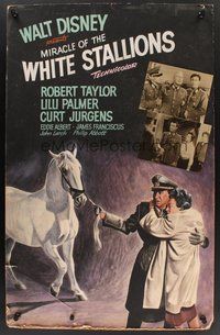1s004 MIRACLE OF THE WHITE STALLIONS local theater 28x44 painting '63 Palmer, Taylor & Lipizzaner!