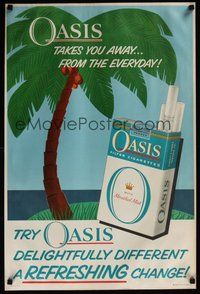 1s032 OASIS CIGARETTES advertising poster '50s takes you away from the everyday, palm tree art!
