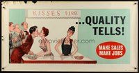1s306 QUALITY TELLS special 28x54 motivational poster '54 art of pretty employee getting kisses & plain one doesn't!