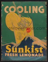 1s058 SUNKIST 21x27 advertising poster '30s cool art of glass of fresh ice cold lemonade!