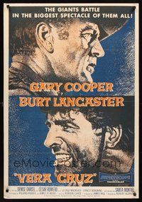 1s029 VERA CRUZ 1sh R60s best close up artwork of intense cowboys Gary Cooper & Burt Lancaster!