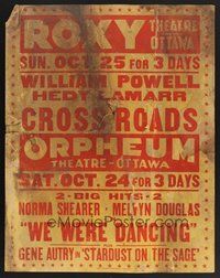 1s201 ROXY THEATRE/ORPHEUM THEATRE 1942 jumbo WC Crossroads, We Were Dancing, Stardust on the Sage