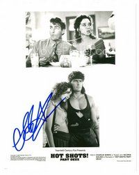 1t259 CHARLIE SHEEN signed 8x10 REPRO still '90s with sexy Valeria Golino from Hot Shots Part Deux!