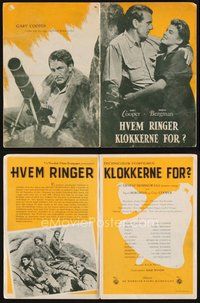 1t372 FOR WHOM THE BELL TOLLS Danish program '49 different images of Cooper & Bergman, Hemingway!