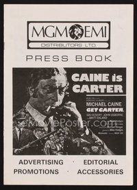 1t101 GET CARTER English pressbook '71 best art of Michael Caine smoking on telephone!