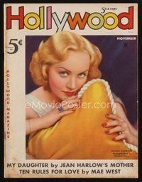 1t182 HOLLYWOOD magazine November 1935 close up of sexy Carole Lombard with pillow!