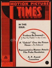 1t174 MOTION PICTURE TIMES exhibitor magazine April 20, 1933 Gold Diggers of 1933, Mary Pickford!