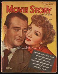 1t188 MOVIE STORY magazine June 1946 romantic close up of John Wayne & Claudette Colbert!