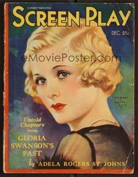 1t198 SCREEN PLAY magazine December 1931 art portrait of sexy Joan Bennett by Henry Clive!