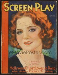 1t197 SCREEN PLAY magazine November 1931 art portrait of pretty Nancy Carroll by Henry Clive!
