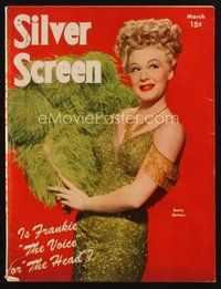 1t206 SILVER SCREEN magazine March 1945 great portrait of Betty Hutton in cool dress w/ feathers!