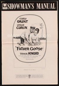 1t098 FATHER GOOSE pressbook '65 art of sea captain Cary Grant & pretty Leslie Caron!