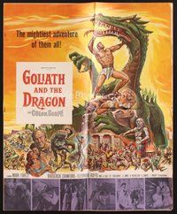 1t103 GOLIATH & THE DRAGON pressbook '60 cool fantasy art of Mark Forest battling the giant beast!