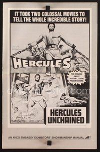 1t106 HERCULES/HERCULES UNCHAINED pressbook '73 world's mightiest man Steve Reeves!