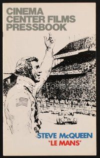 1t121 LE MANS pressbook '71 best art of race car driver Steve McQueen waving at fans!