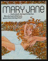 1t130 MARY JANE pressbook '72 artwork of sexy topless woman laying in field of marijuana!