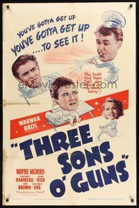 1w007 3 SONS O' GUNS 1sh '41 war comedy, wacky artwork of Wayne Morris, Marjorie Rambeau!
