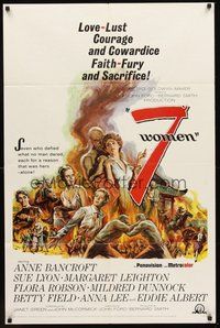 1w010 7 WOMEN 1sh '66 directed by John Ford, Anne Bancroft, Sue Lyon, art of top stars!