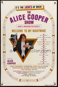 1w023 ALICE COOPER: WELCOME TO MY NIGHTMARE 1sh '75 it's the JAWS of rock, art of Alice Cooper!