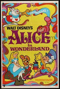 1w024 ALICE IN WONDERLAND 1sh R74 Walt Disney Lewis Carroll classic, cool psychedelic art!