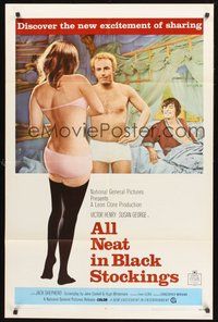 1w028 ALL NEAT IN BLACK STOCKINGS 1sh '69 Susan George, discover the new excitement of sharing!