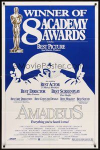 1w032 AMADEUS awards 1sh '84 Milos Foreman, Mozart biography, cool artwork!