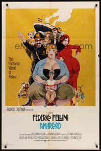 1w033 AMARCORD int'l 1sh '74 Federico Fellini classic comedy, Juliano Geleng artwork!