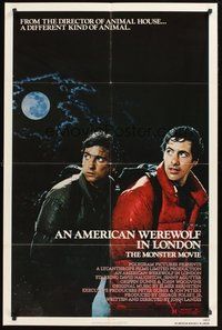 1w037 AMERICAN WEREWOLF IN LONDON 1sh '81 David Naughton, Griffin Dunne, directed by John Landis!