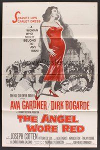 1w041 ANGEL WORE RED 1sh '60 sexy full-length Ava Gardner, Dirk Bogarde has a price on his head!
