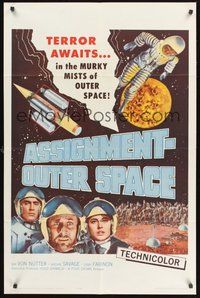 1w058 ASSIGNMENT-OUTER SPACE 1sh '62 Antonio Margheriti directed, Italian sci-fi Space Men!