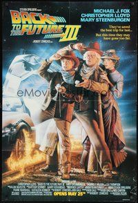 1w063 BACK TO THE FUTURE III advance DS 1sh '90 Michael J. Fox, Chris Lloyd, Zemeckis, Drew art!