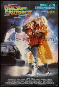 1w062 BACK TO THE FUTURE II 1sh '89 art of Michael J. Fox & Christopher Lloyd by Drew Struzan!