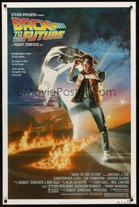 1w061 BACK TO THE FUTURE 1sh '85 Robert Zemeckis, art of Michael J. Fox & Delorean by Drew Struzan!