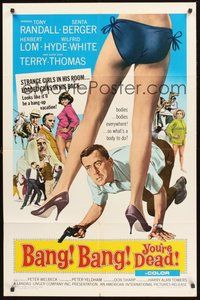 1w068 BANG BANG YOU'RE DEAD 1sh '66 wacky art of Tony Randall crouching between sexy legs!