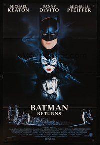 1w075 BATMAN RETURNS advance DS 1sh '92 Michael Keaton, Danny DeVito, Michelle Pfeiffer, Tim Burton