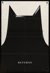 1w076 BATMAN RETURNS cowl teaser 1sh '92 Michael Keaton, Danny DeVito, Michelle Pfeiffer, Tim Burton