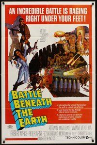 1w077 BATTLE BENEATH THE EARTH 1sh '68 cool sci-fi art of Kerwin Mathews & sexy Viviane Ventura!