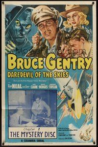 1w140 BRUCE GENTRY DAREDEVIL OF THE SKIES chapter 1 1sh '49 Tom Neal serial, The Mystery Disc!