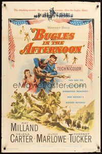 1w148 BUGLES IN THE AFTERNOON 1sh '52 Ray Milland, Helena Carter, cool art of western battle!