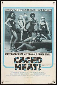1w155 CAGED HEAT 1sh '74 first Jonathan Demme, Erica Gavin & sexy bad girls in prison!