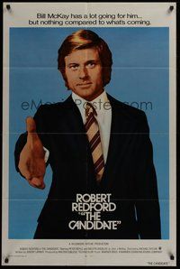 1w159 CANDIDATE int'l 1sh '72 great campaign image of Robert Redford w/hand extended!