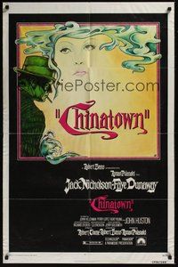 1w178 CHINATOWN 1sh '74 art of Jack Nicholson & Faye Dunaway by Jim Pearsall, Roman Polanski