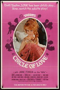 1w183 CIRCLE OF LOVE 1sh '65 Roger Vadim, sexy half-naked Jane Fonda under the covers!