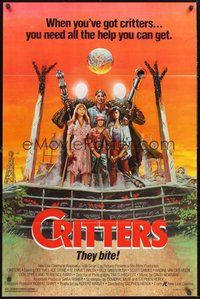1w206 CRITTERS 1sh '86 great completely different art of cast & monsters by Ken Barr!
