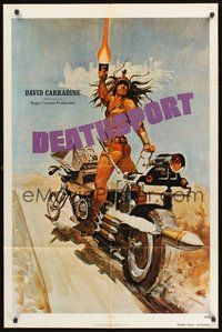 1w231 DEATHSPORT advance teaser 1sh '78 David Carradine, great art of futuristic battle motorcycle!