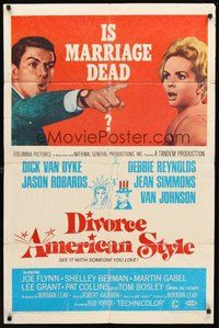1w247 DIVORCE AMERICAN STYLE 1sh '67 Dick Van Dyke points at Debbie Reynolds, is marriage dead?