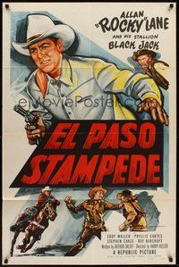 1w271 EL PASO STAMPEDE 1sh '53 close up art of Rocky Lane with gun & punching bad guy!